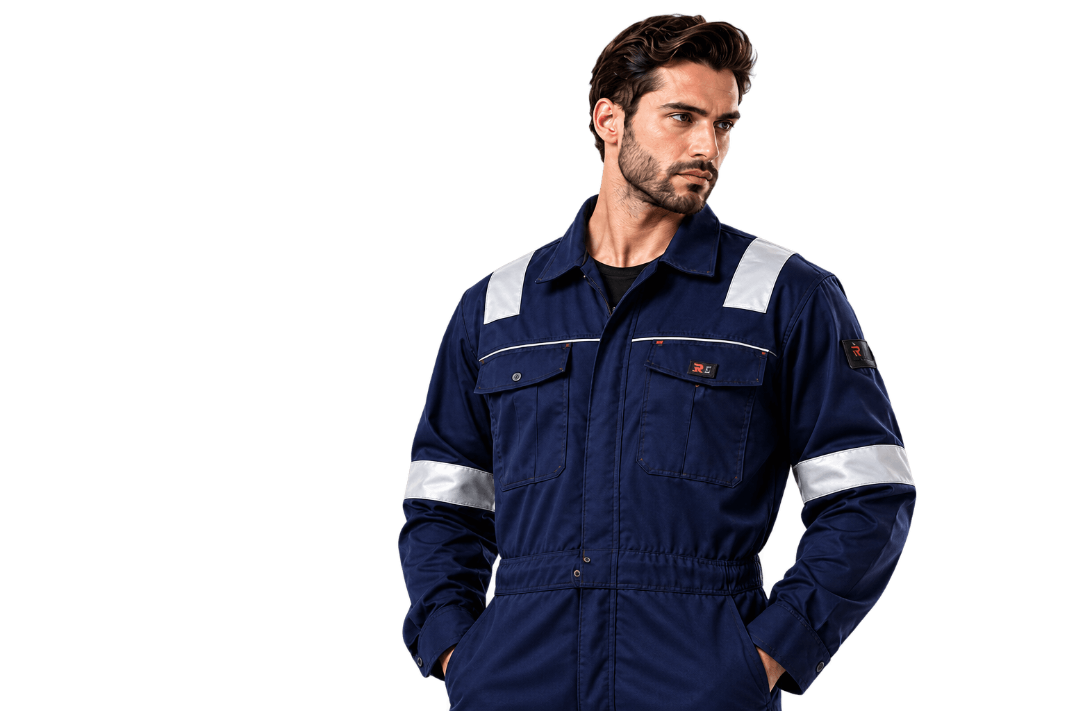 Navy blue Rehann boiler suit with reflective tape